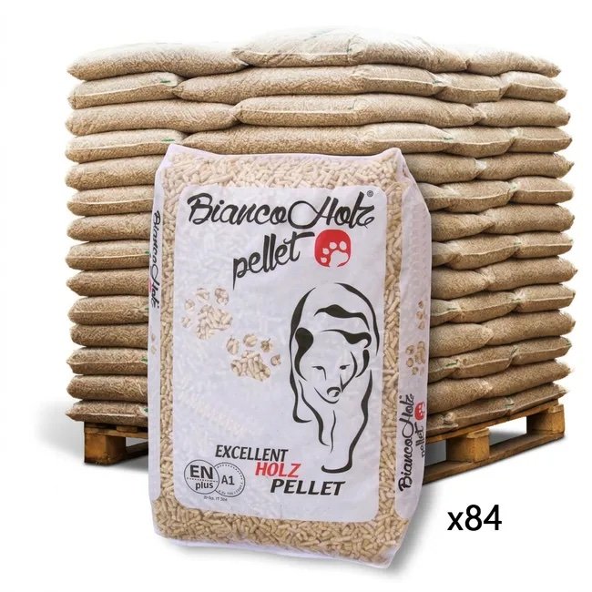 img_4678 Bancale 1260 kg pellet bianco holz in abete e pino enplus a1, 84 sacchi da 15 kg - immagine 1