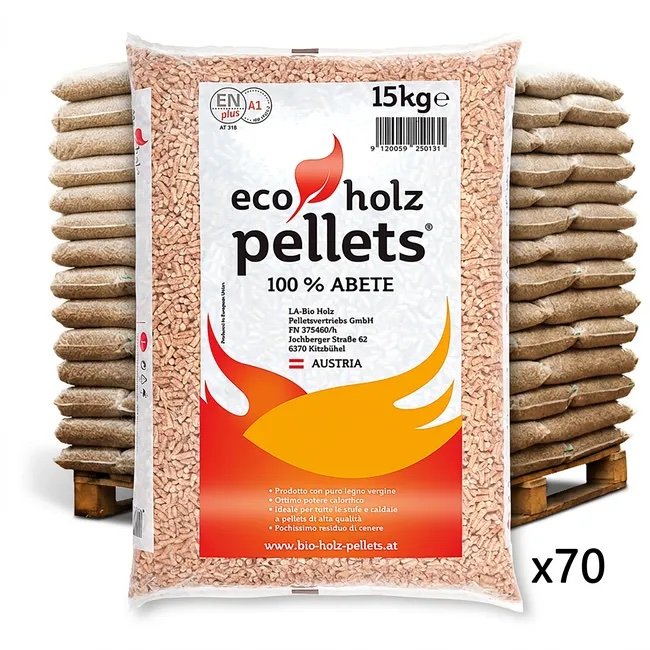 img_4685 Bancale 1050 kg pellet eco holz in abete enplus a1, 70 sacchi da 15 kg - immagine 1