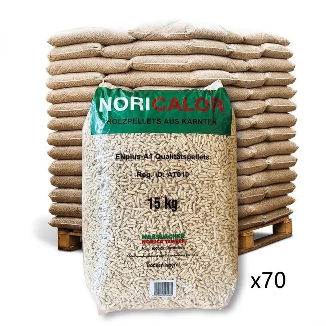 img_4688 Bancale 1050 kg pellet noricalor in abete rosso enplus a1, 70 sacchi da 15 kg - immagine 1