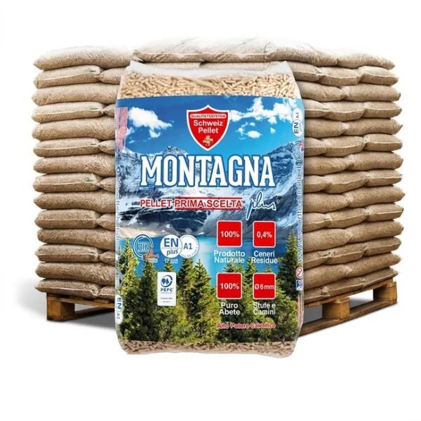 Bancale 1050 kg pellet montagna in abete enplus a1, 70 sacchi da 15 kg