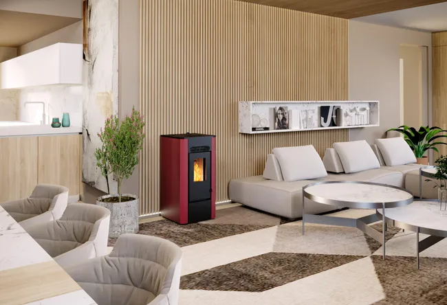 media (1) Stufa a pellet ventilata LVZ Karin 8.1 KW bordeaux - immagine 1