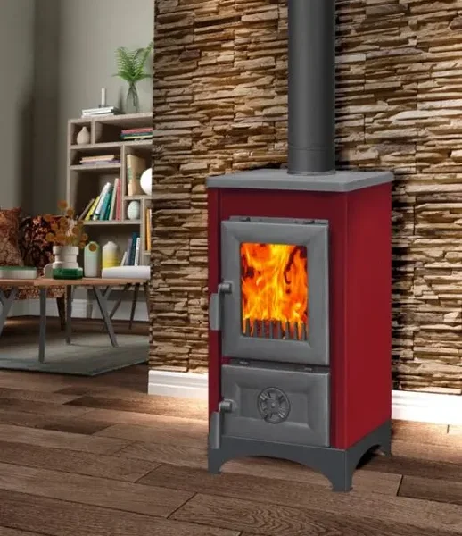 Stufa riscaldamento a legna con struttura in acciaio e ghisa 7.09 kw Karusel Mini - Red