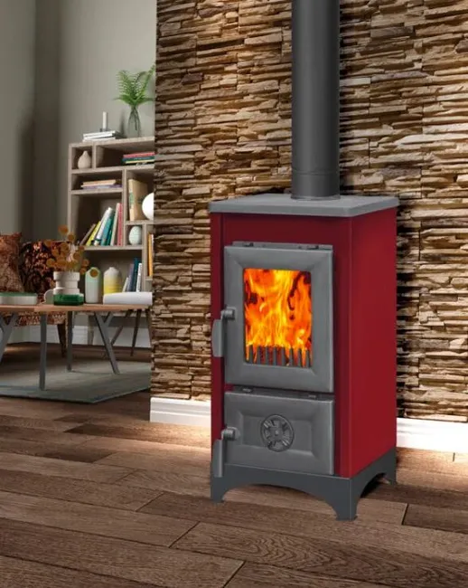 media Stufa riscaldamento a legna con struttura in acciaio e ghisa 7.09 kw Karusel Mini - Red - immagine 1